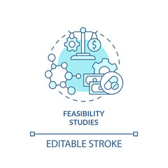 Feasibility studies turquoise concept icon. Data analyzing. Type of clinical trials abstract idea thin line illustration. Isolated outline drawing. Editable stroke. Arial, Myriad Pro-Bold fonts used