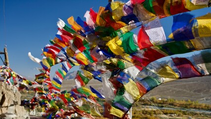 tibetan flags in the himalayas