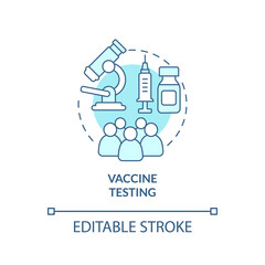 Vaccine testing turquoise concept icon. Work upon antidot. Things to be tested abstract idea thin line illustration. Isolated outline drawing. Editable stroke. Arial, Myriad Pro-Bold fonts used