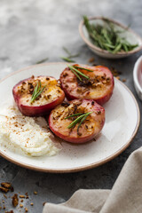 Honey roasted peaches with cream cheese. Sweet and juicy roasted peaches stuffed with a honey and cream cheese. Homemade bbq roasted peaches or nectarines