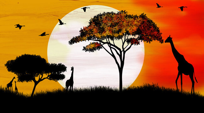 silhouette of a giraffe at sunset