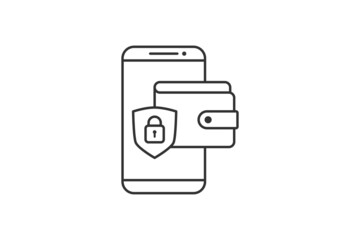 Fototapeta na wymiar e wallet security and smartphone icon line vector