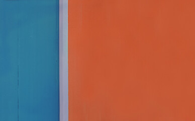 Colorful wall: blue and orange. Smooth and painted texture. vertical white stripe. 