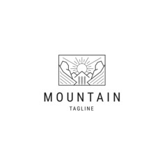 Mountain of sunset line logo icon design template