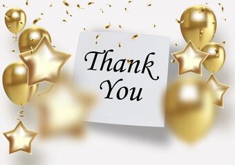 Thank You background with gold balloons. Wallpaper flyers, invitation, posters, brochure, banners