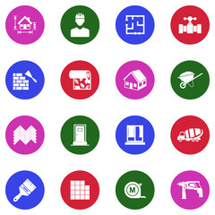 House Building Icons. White Flat Design In Circle. Vector Illustration.