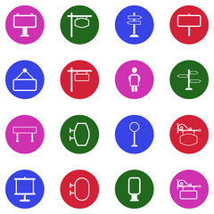 Signboard Icons. White Flat Design In Circle. Vector Illustration.