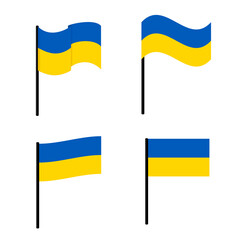 Four different ukrainian flags with flagpole, made in vector. Isolated on white