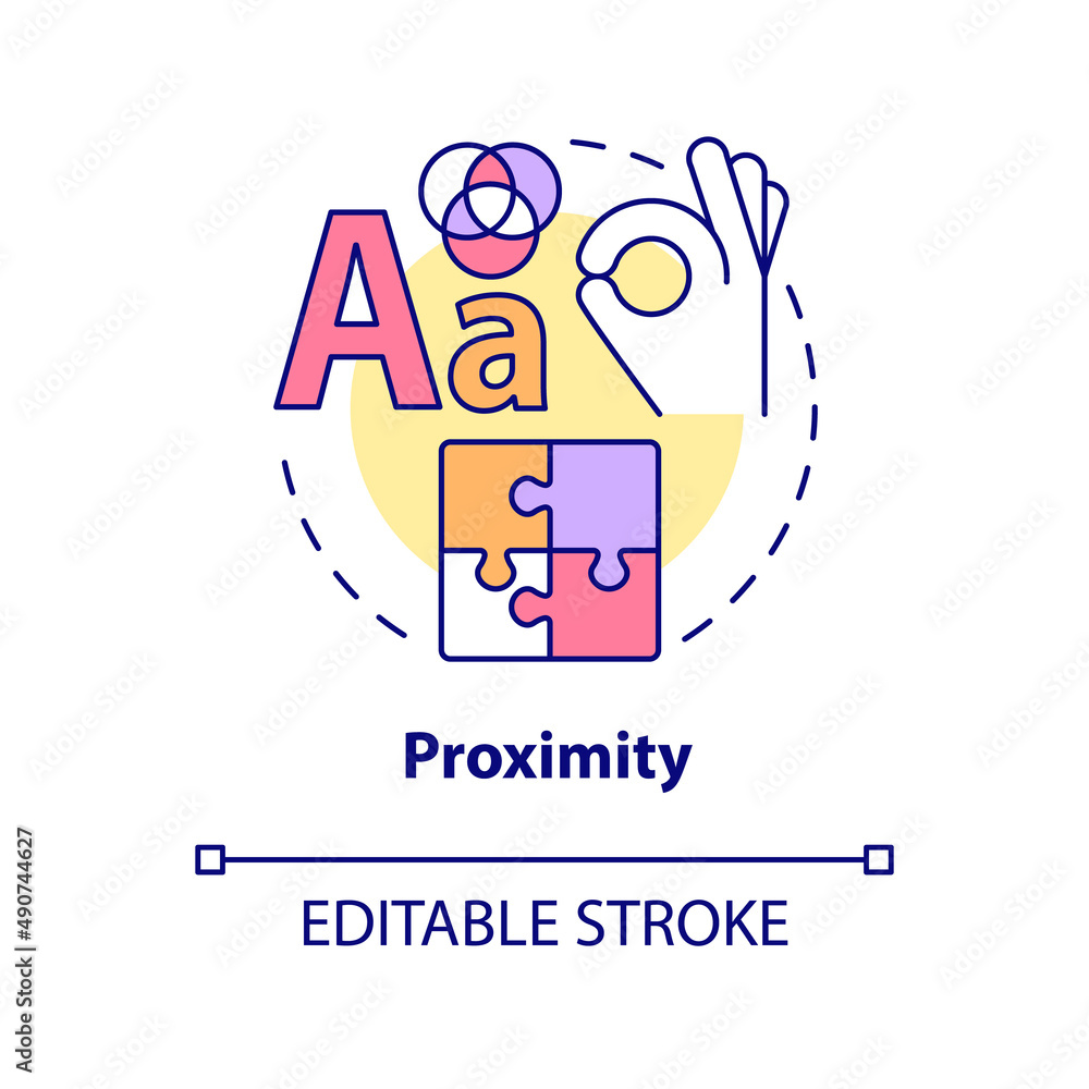 Poster proximity concept icon. visual content creation. graphic design principles abstract idea thin line i