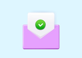 Check mark icon. Approvement concept. Document and postal envelope.