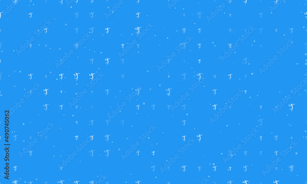 Poster seamless background pattern of evenly spaced white handball symbols of different sizes and opacity. 