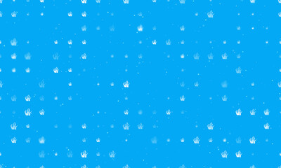 Seamless background pattern of evenly spaced white seaweed symbols of different sizes and opacity. Vector illustration on light blue background with stars