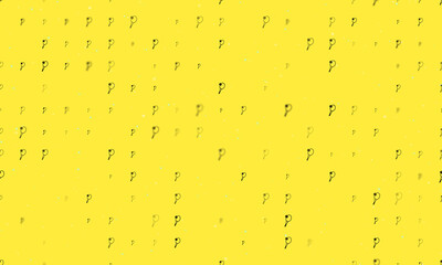 Seamless background pattern of evenly spaced black tennis symbols of different sizes and opacity. Vector illustration on yellow background with stars