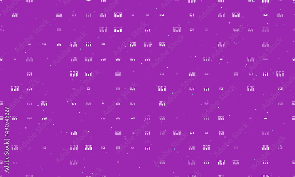 Poster Seamless background pattern of evenly spaced white water game symbols of different sizes and opacity. Vector illustration on purple background with stars