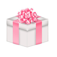 Realistic 3D Gift Box with Bow and Ribbon. Illustration