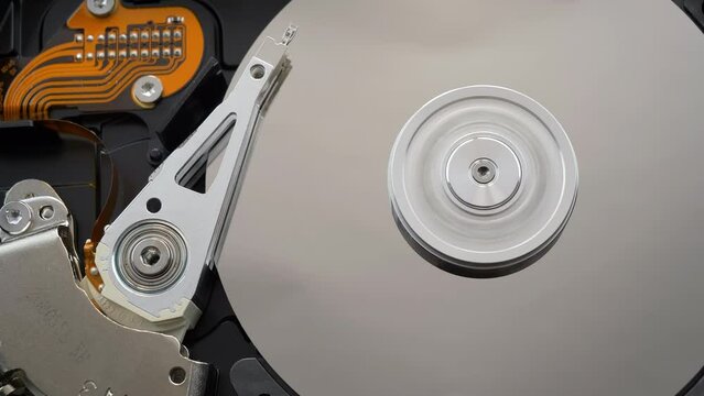 Hard Disk Drive. Disassembled HDD start and stop, view from top