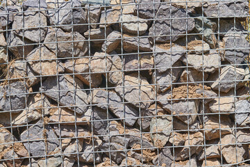 gabion made of steel wire and rock fragments