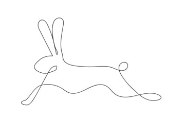 Rabbit drawn in one line. Isolated on white background. Vector illustration