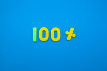 100% sign on blue background