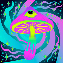 Magic mushroom. Psychedelic hallucination. Vector illustration.