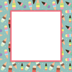 Baby Shower Invitation with ice cream background. Illustration .Square Template for social networks and messengers on white background.