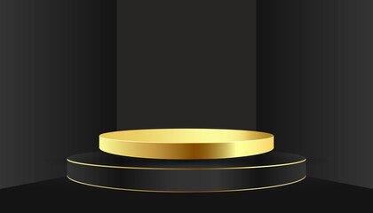 black and golden vector podium product stage.