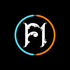  FI F I Letter Logo. black background, FI circle logo design. FI, I F abstract letters logo monogram.
