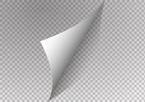 Page curl with shadow on blank sheet of paper. White paper sticker.