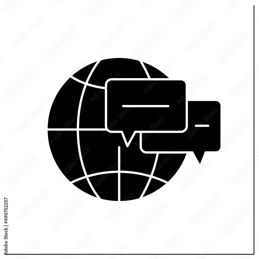 Poster online forums glyph icon. real time conversation. chatting. internet discussion forum. global networ
