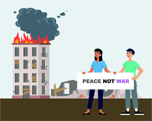 Say stop war poster. Message to stop the war. Make peace and spread love. people placed against the war