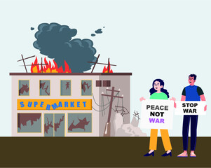 Say stop war poster. Message to stop the war. Make peace and spread love. people placed against the war