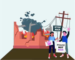 Say stop war poster. Message to stop the war. Make peace and spread love. people placed against the war