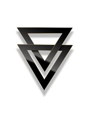 Black glass triangle with golden frame lines on dark background. Geometric design illustration.