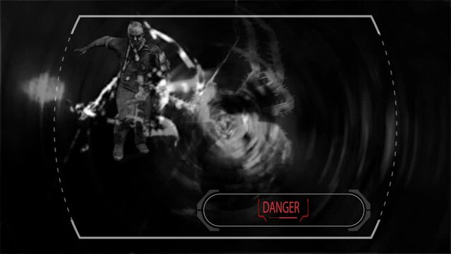 Horror Zombie animation  with spider - hud element and danger sign on