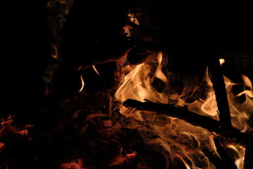 Close up of a burning firewood, Fire burning in the fireplace