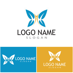 Beauty Flying Butterfly Logo with simple minimalist line art monoline style