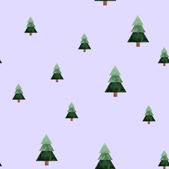 Obraz premium Christmas trees on violet watercolor background isolated.Seamless pattern aquarelle. Hand drawn design element illustrated for web sites, print