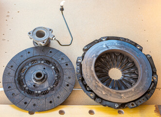Clutch disc and clutch basket just disassembled from a car because no longer functional