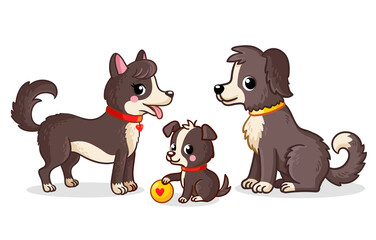 Dog family in cartoon style. Vector illustration with dogs.