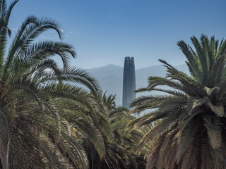 View of the skyline of the sprawling Metropolis of Santiago from the summit of the Cerro San Cristobal (san Cristobal Hill), Chile