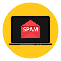 Fototapeta premium Envelope with spam. Spam Email Warning Window On Laptop Screen. Illustration