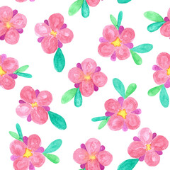 Seamless pattern made of pink flowers on white background