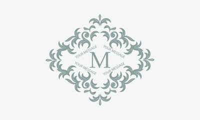 Exquisite floral logo with calligraphic letter M. Business sign, identity monogram for restaurant, boutique, hotel, heraldic, jewelry.