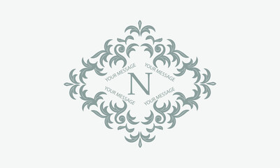 Exquisite floral logo with calligraphic letter N. Business sign, identity monogram for restaurant, boutique, hotel, heraldic, jewelry.