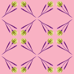 Seamless pattern made of tiny bright pink flowers a pale green background