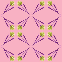 Seamless pattern made of tiny bright pink flowers a pale green background