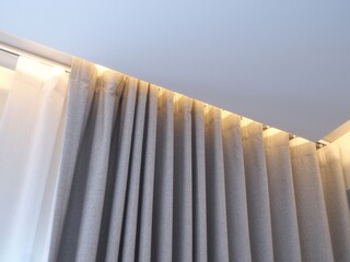 fabric curtain and white sheer curtains with translucent fabric - obrazy, fototapety, plakaty