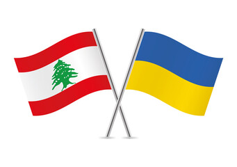 Lebanon and Ukraine crossed flags. Lebanese and Ukrainian flags, isolated on white background. Vector icon set. Vector illustration.