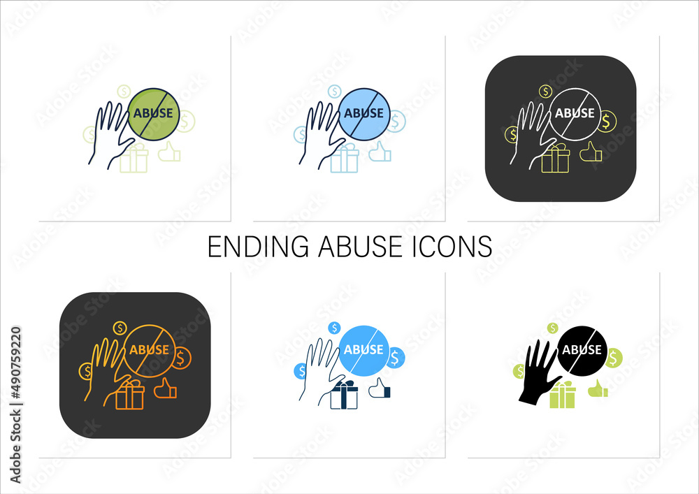 Poster ending abuse icons set. stop exploitation. universal basic income concept.isolated vector illustrati