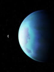 Beautiful alien planet, Earth-like exoplanet near the star. Rocky planet in space, space landscape. 